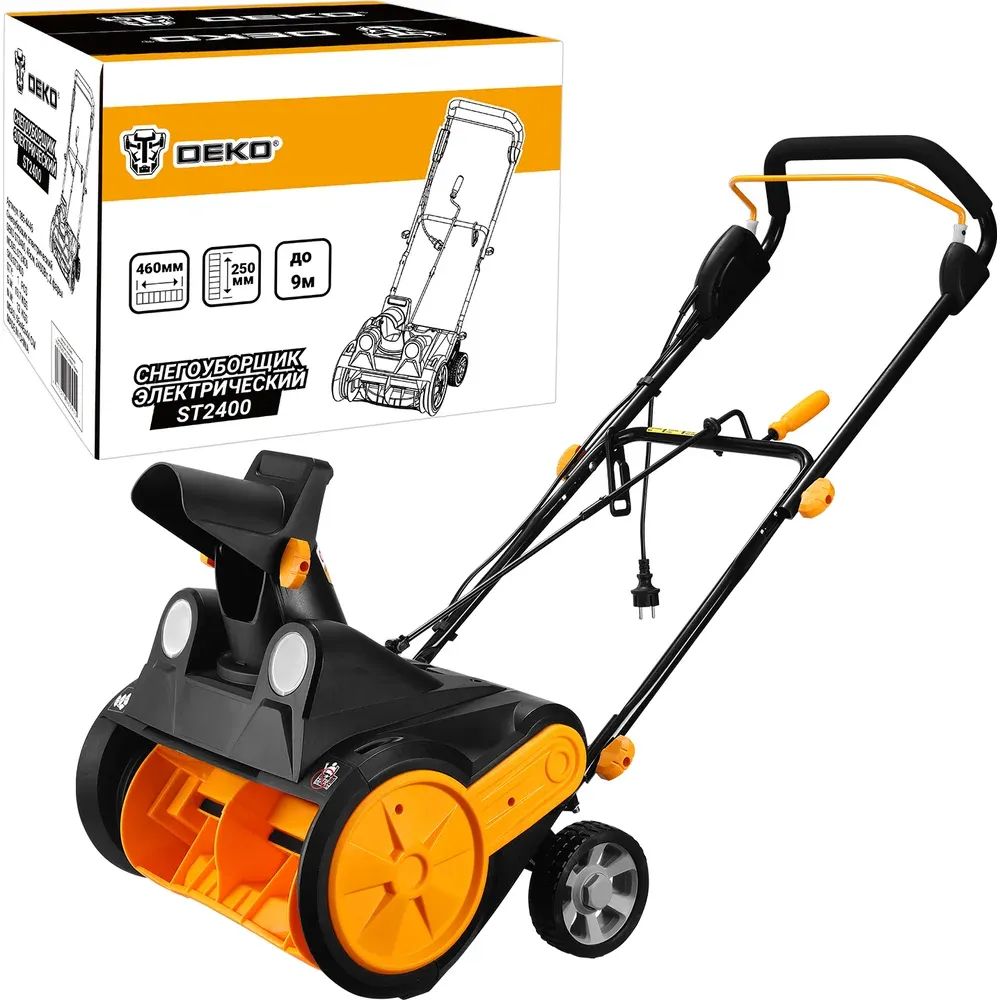 фото снегоуборщик электрический deko st2400, 46 см, 2400 вт, 2 фары